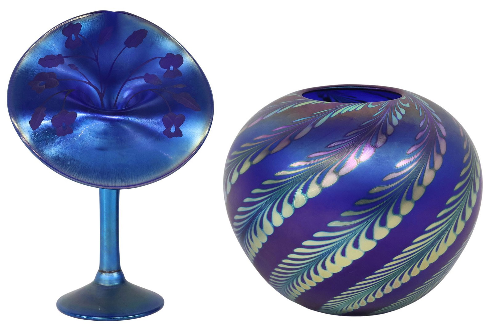 (2) STEVEN CORREIA (B.1949) & CARL RADKE (20THC.) IRIDESCENT ART GLASS VASES (1 of 8)