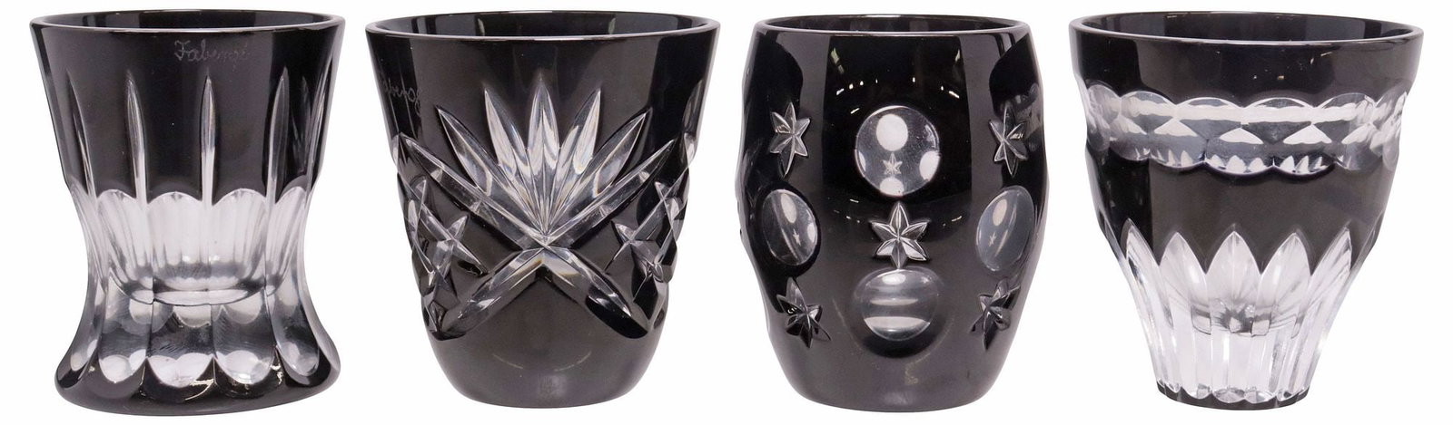 (4) FABERGE 'NA ZDOROVYE' CUT CRYSTAL VODKA SHOT GLASS SET IN BOX (1 of 7)