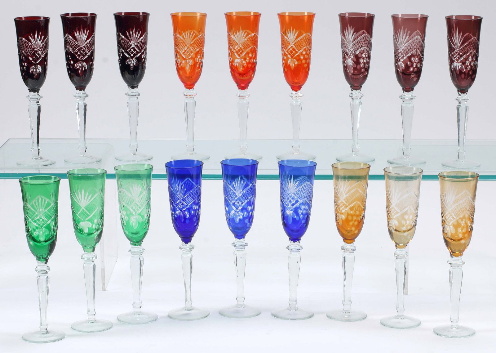 (18) CUT-TO-CLEAR COLORED CRYSTAL CHAMPAGNE FLUTES (1 of 5)
