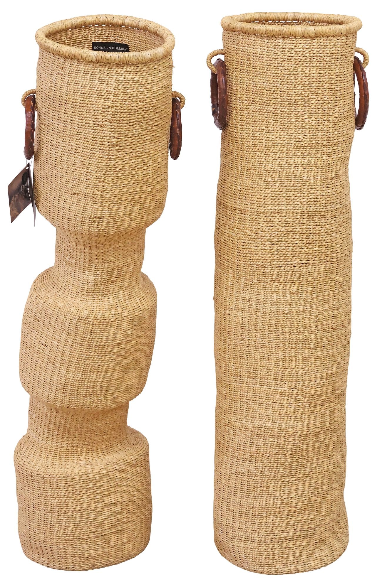 (2) SONDER & HOLLIDAY 'SANTO' WOVEN STRAW SCULPTURAL FLOOR VASES, 43"H (1 of 6)