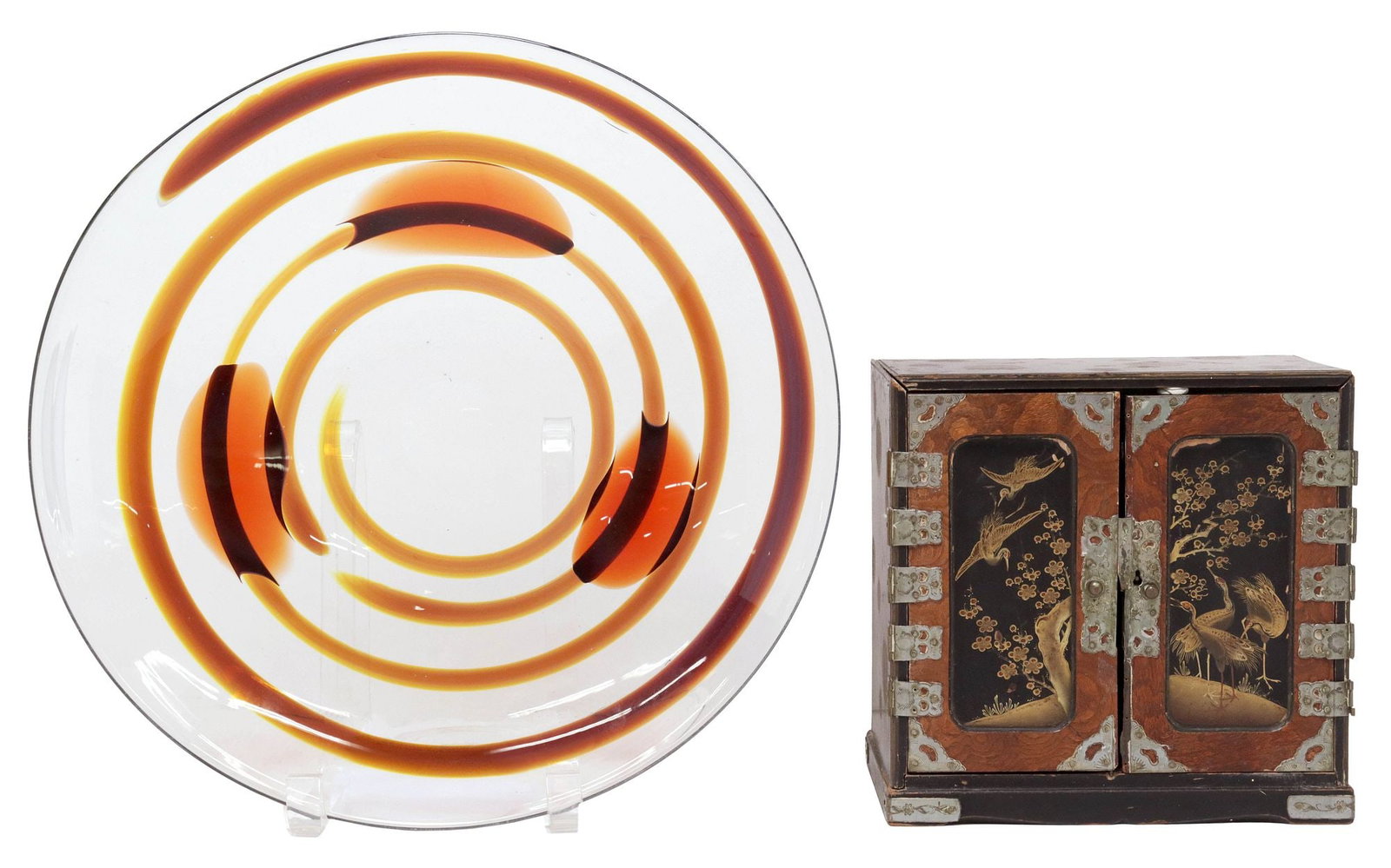 (2) JAPANESE MINIATURE KO DANSU CABINET & EXPORT ART GLASS PLATE (1 of 9)