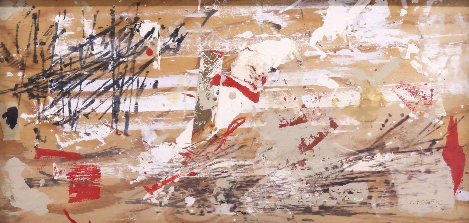 J. ROGERS (20TH C.) MIXED MEDIA ARTWORK, ABSTRACT COMPOSITION (1 of 4)