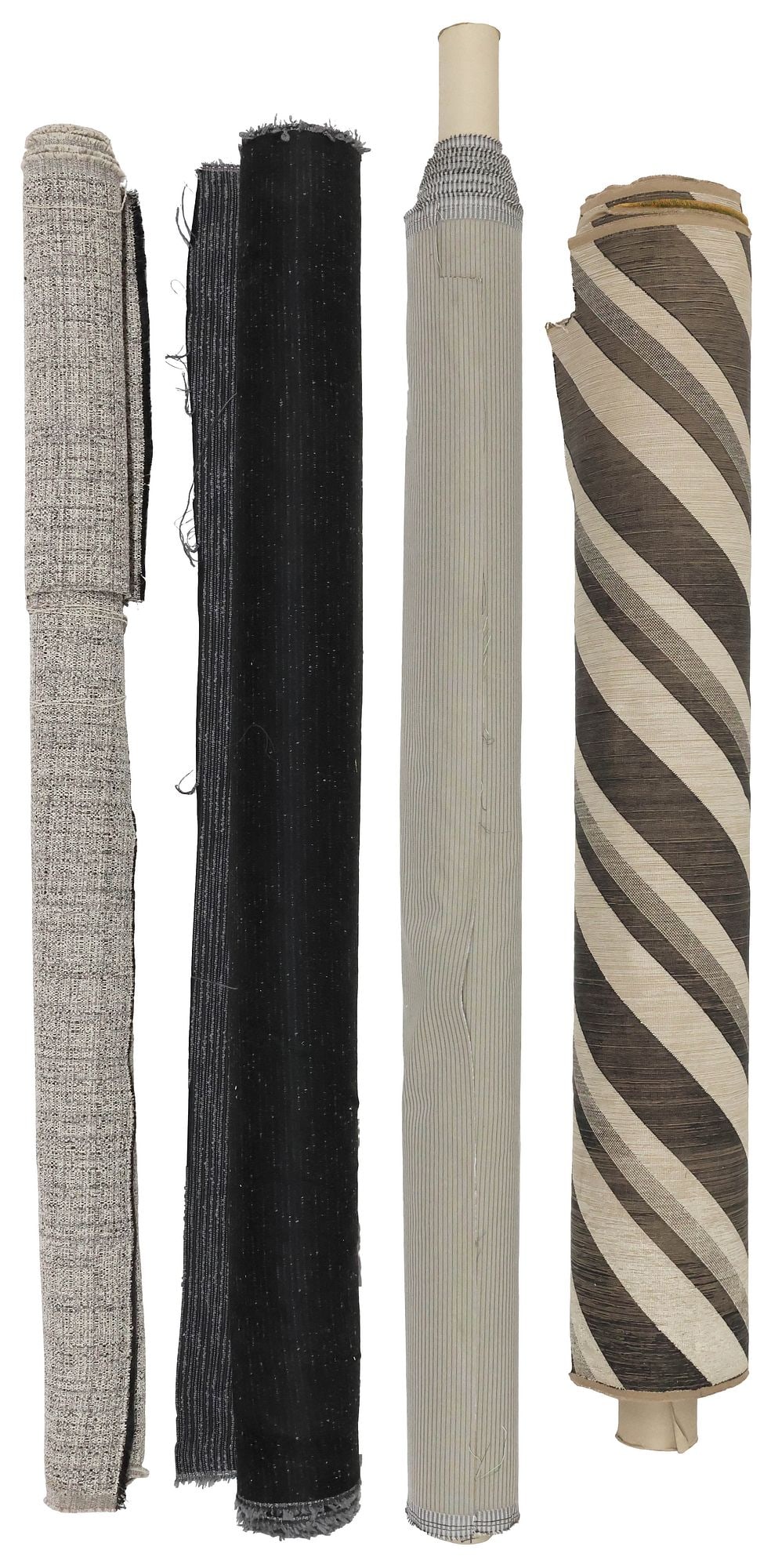 (4) COLLECTION OF UPHOLSTERY FABRIC BOLTS, VARIOUS STYLES & DESIGNERS: (lot 4) Bolts of upholstery fabric, various styles and makers, including: (1) designed by Kelly Wearstler for Lee Jofa Groundworks, in the "Sereno Stripe" pattern, heavy-woven velvet in the malt/ onyx