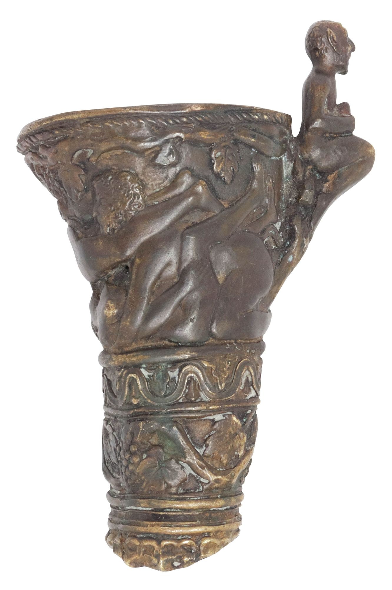 GRAND TOUR STYLE PATINATED BRONZE EWER FRAGMENT, BACCHANALIAN FRIEZE (1 of 6)