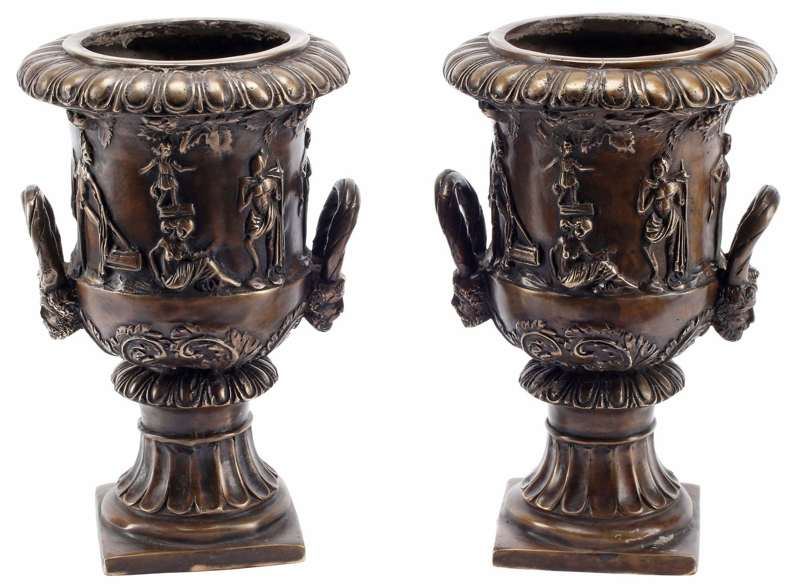 (2) NEOCLASSICAL STYLE PATINATED BRONZE CAMPANA URNS (1 of 5)