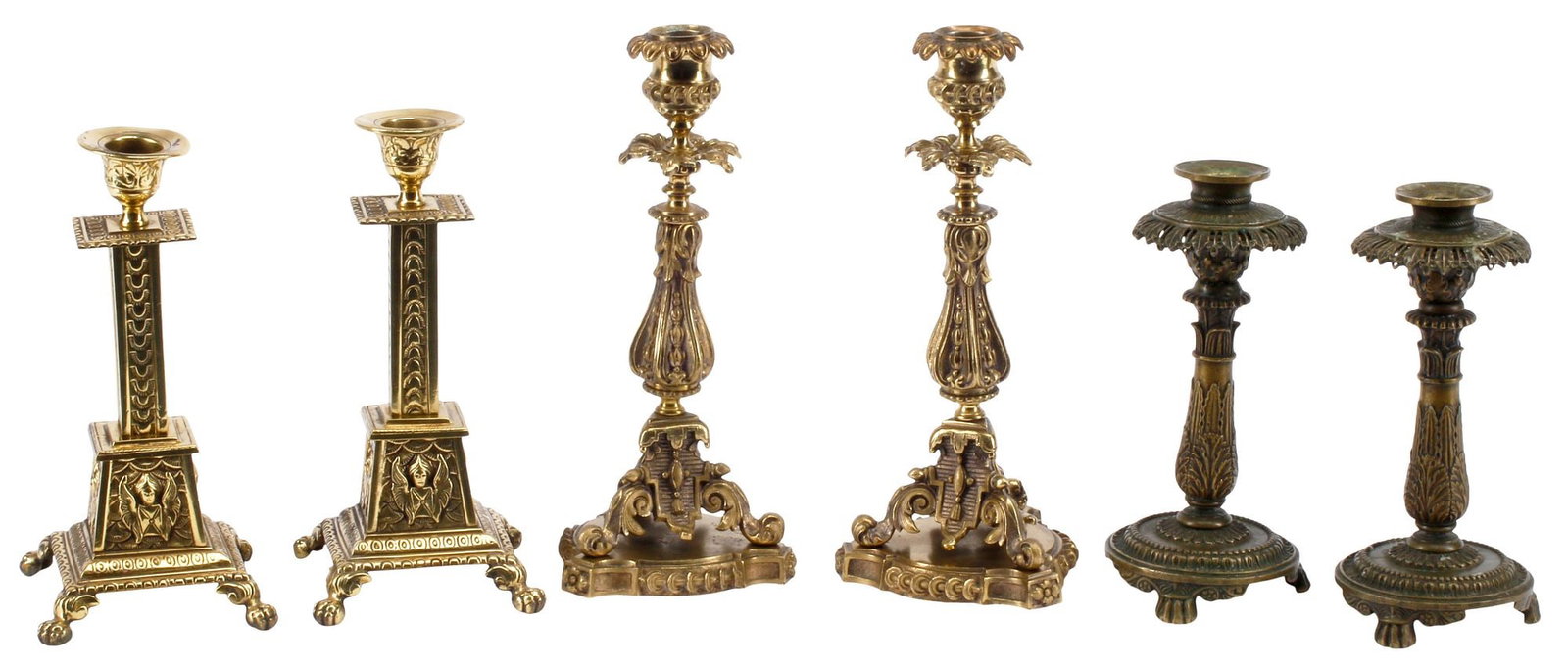 (6) GROUP OF EMPIRE STYLE & LOUIS XV STYLE BRASS & BRONZE CANDLESTICKS (1 of 7)