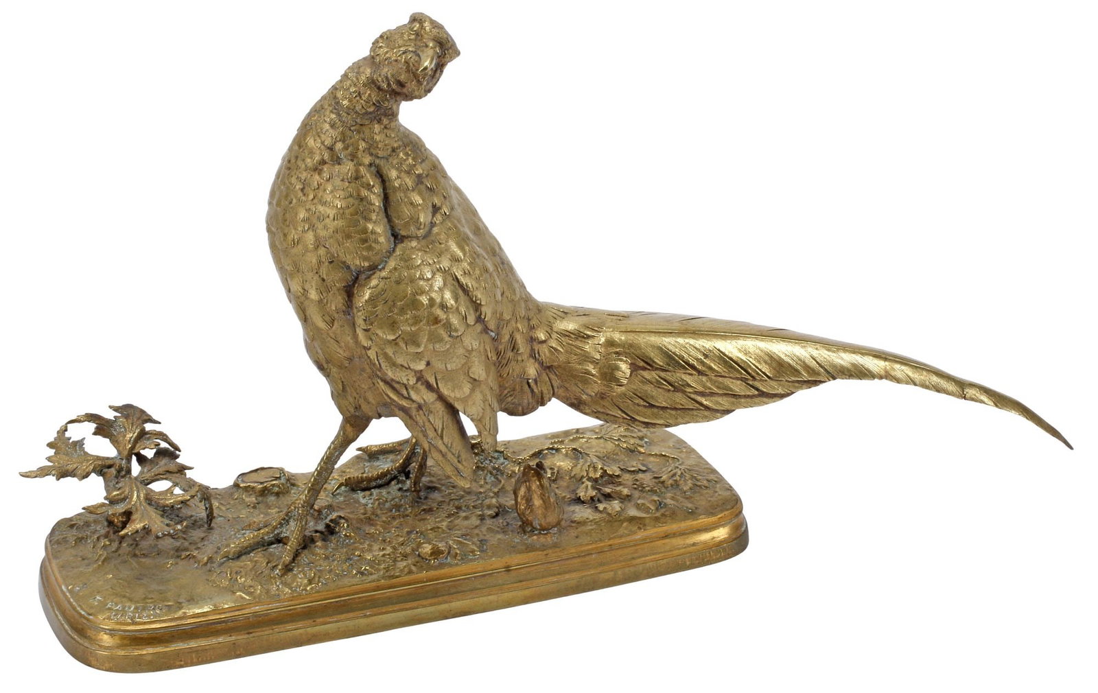 FERDINAND PAUTROT (1832-1874) BRONZE DORE BIRD SCULPTURE, PHEASANT (1 of 5)