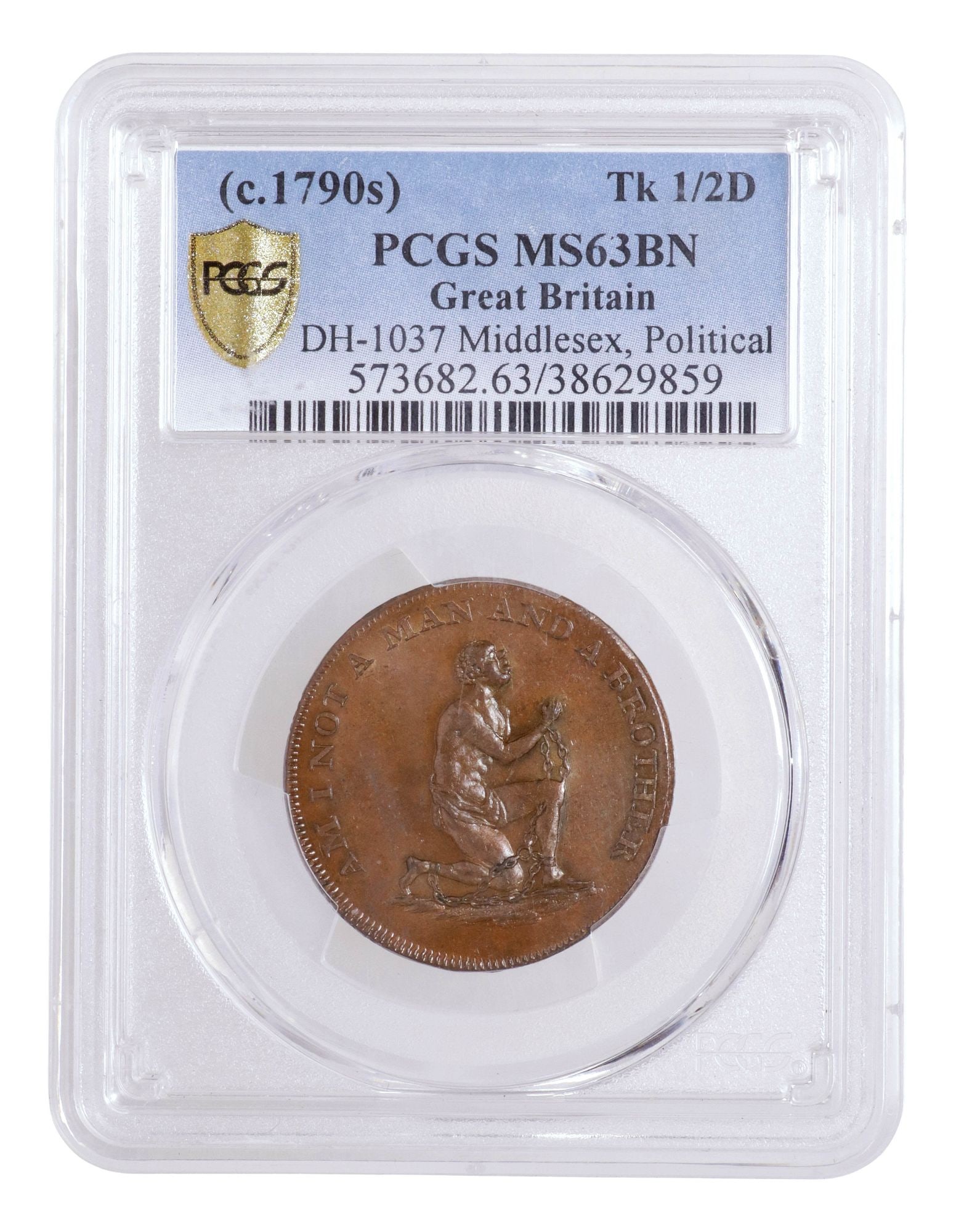 BRITISH ANTI-SLAVERY TOKEN C.1790, PCGS MS63BN IN SLAB (1 of 2)