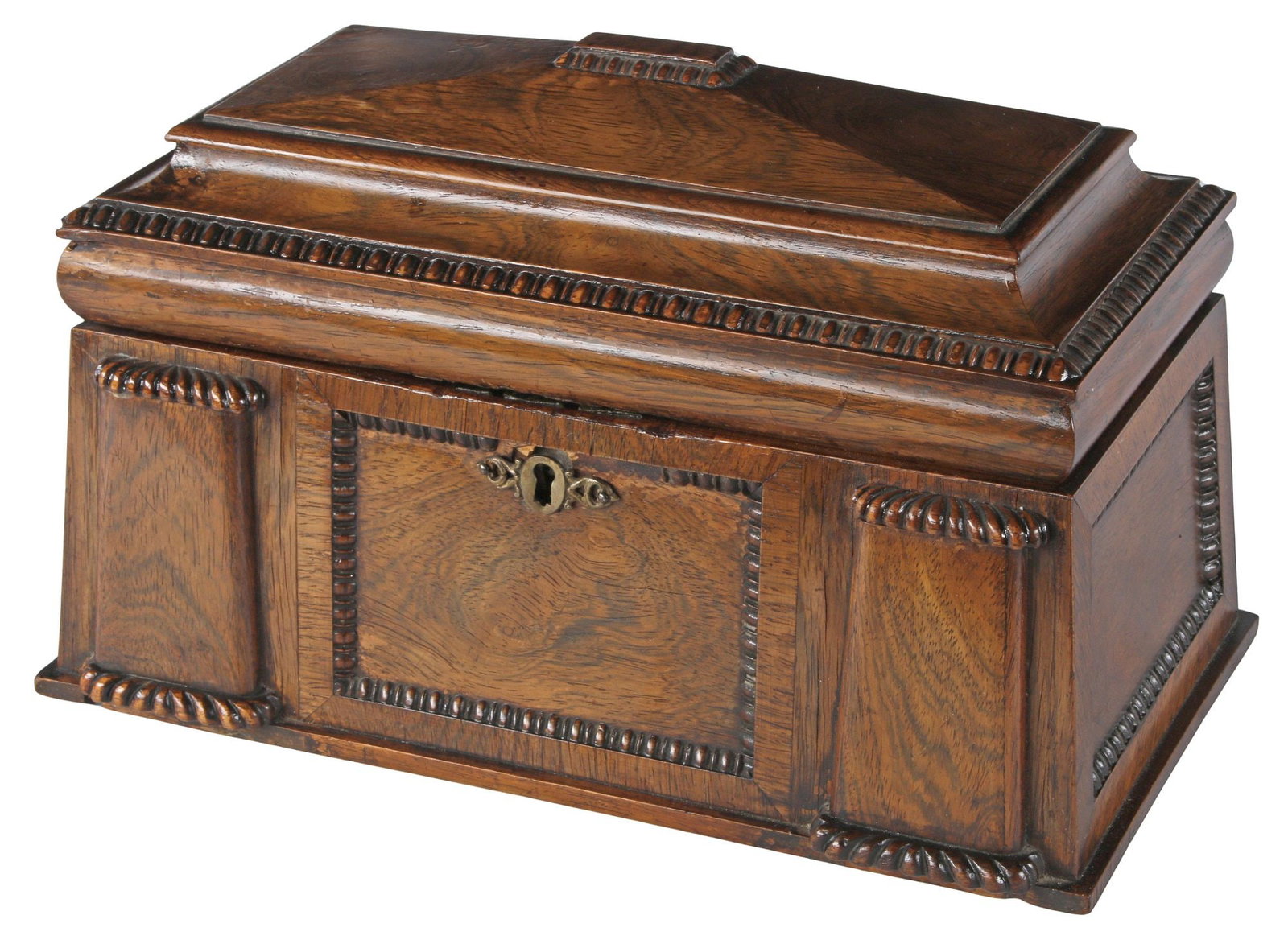 ENGLISH REGENCY PERIOD SARCOPHAGUS-FORM ROSEWOOD TEA CADDY (1 of 5)