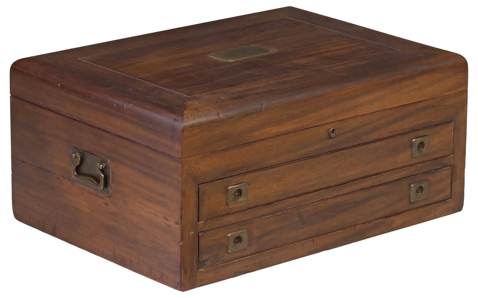 CAMPAIGN STYLE 2-DRAWER MAHOGANY SILVER STORAGE CHEST (1 of 6)