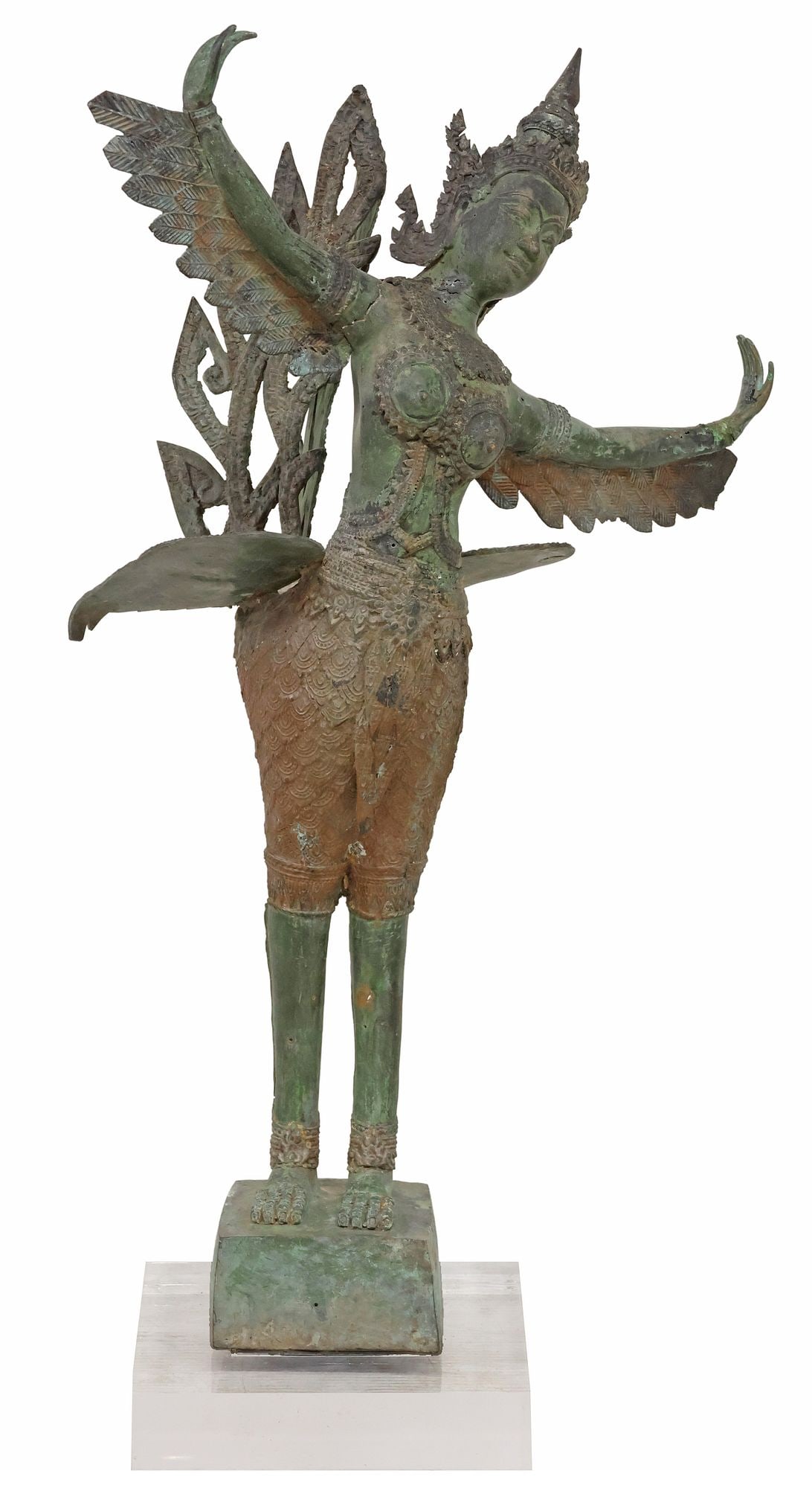 SOUTHEAST ASIAN VERDIGRIS PATINATED BRONZE SCULPTURE OF A KINNARI, 33"H (1 of 4)