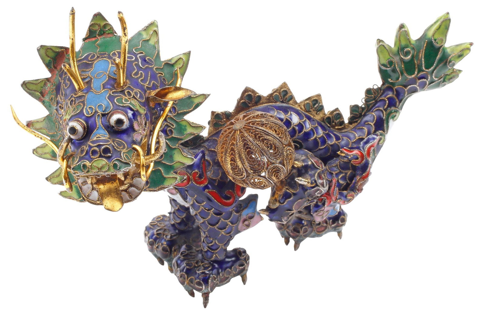 CHINESE CLOISONNE ENAMEL & GILT METAL FIGURE OF A DRAGON (1 of 5)