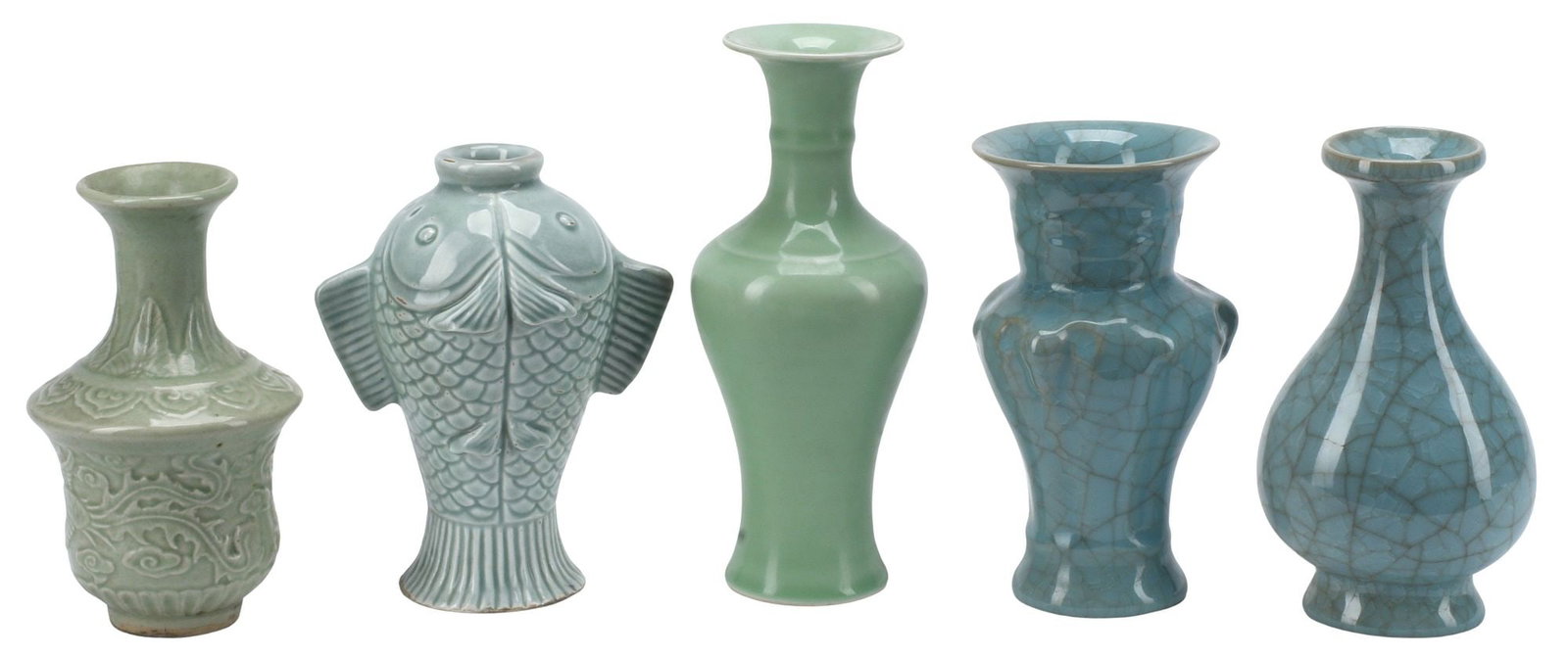 (5) CHINESE CELADON GLAZED PORCELAIN VASES (1 of 4)