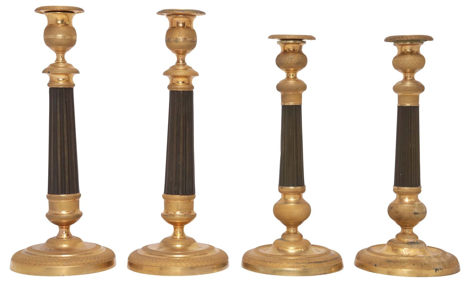 (4) FRENCH EMPIRE STYLE GILT & PATINATED METAL CANDLESTICKS (1 of 5)