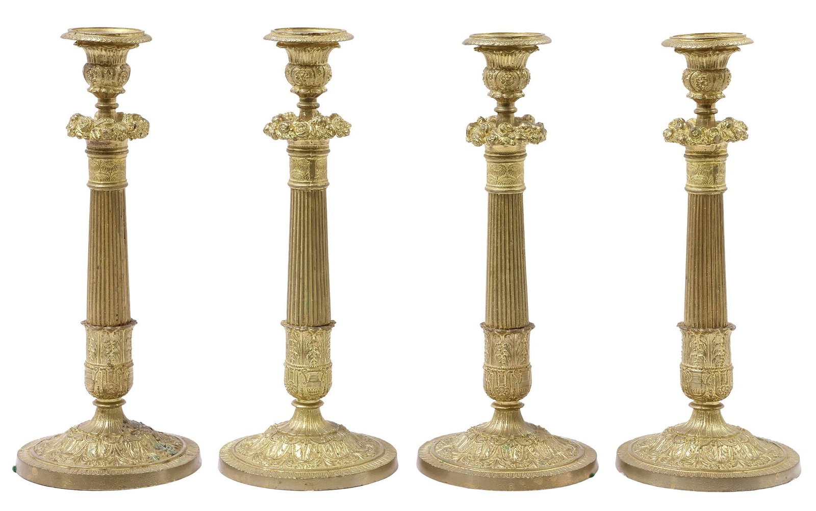 (4) FRENCH EMPIRE STYLE GILT BRASS FOLIATE CANDLESTICKS (1 of 5)