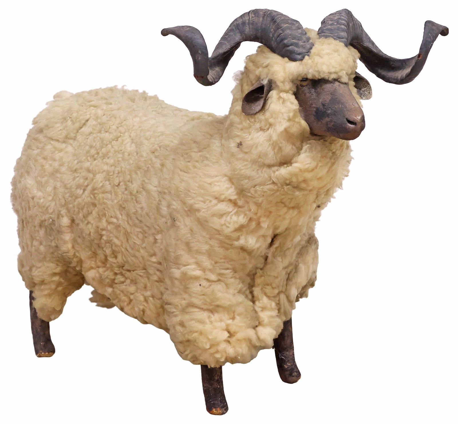 FOLK ART LIFE-SIZE FAUX TAXIDERMY SHEEPSKIN-CLAD RAM SCULPTURE (1 of 5)