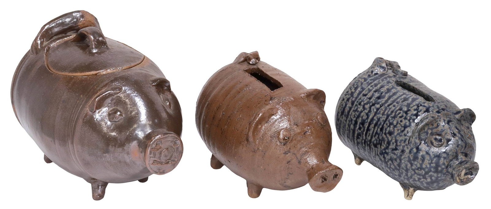 (3) AMERICAN FOLK ART PIGGY BANKS & CONTAINER, 1 SIGNED W.T. McLENNAN (1 of 7)