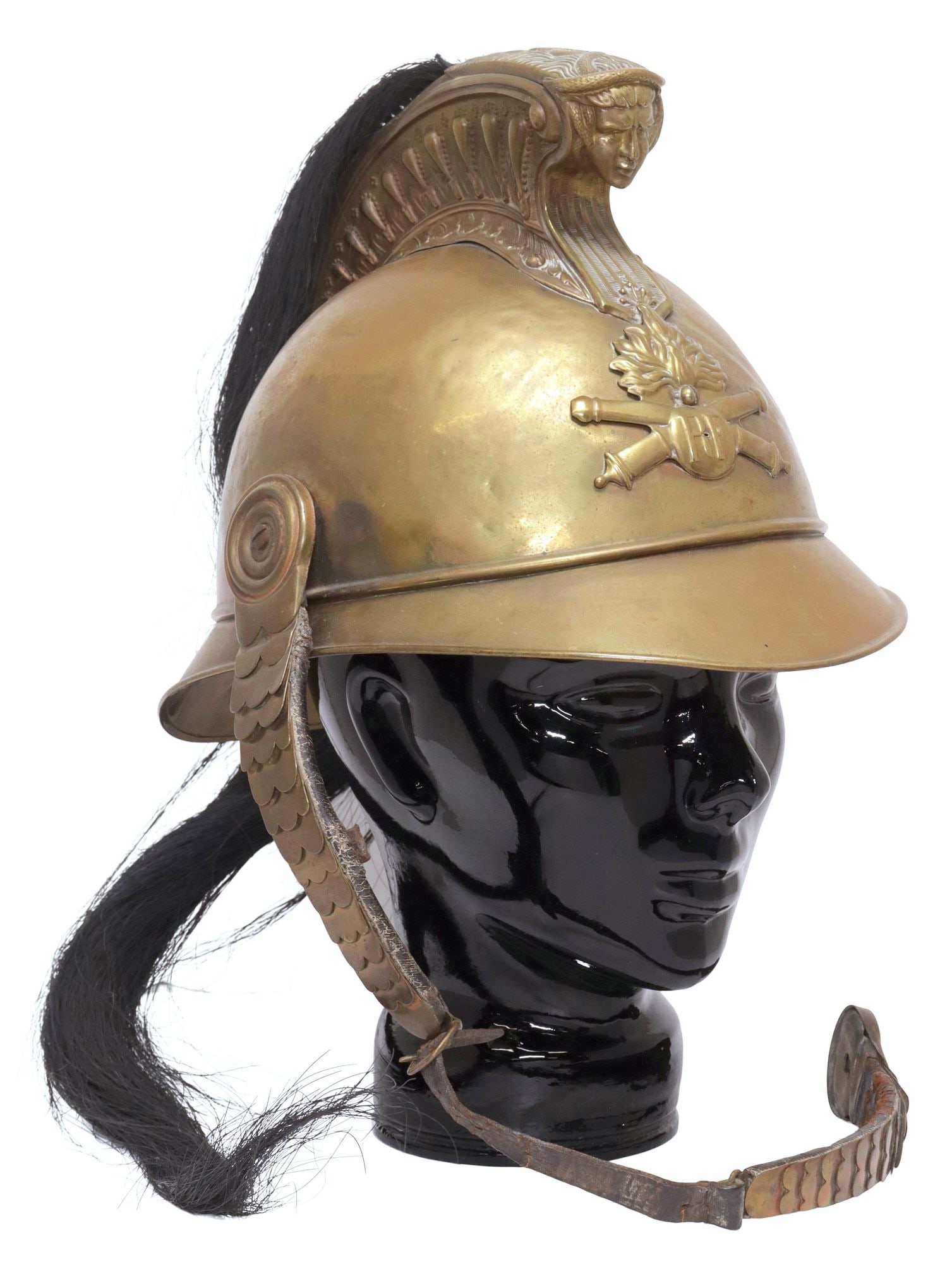 FRENCH BRASS FIREMAN'S HELMET, LATE 19TH C., HORSEHAIR PLUME (1 of 8)