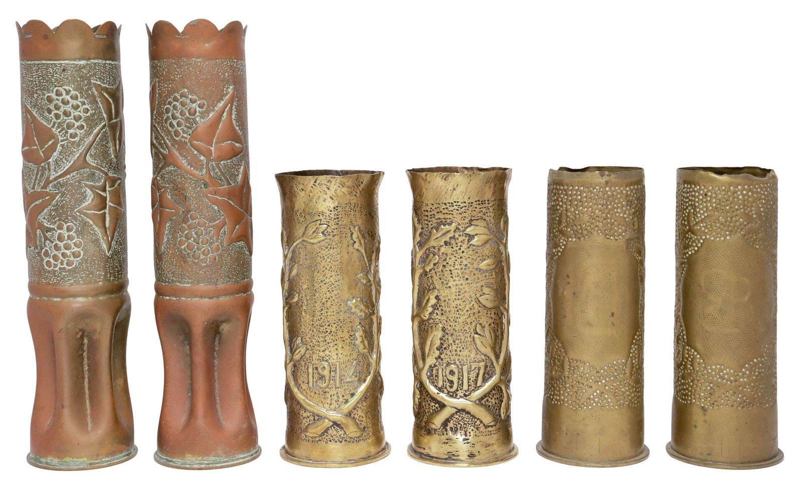 (6) FRENCH WWI-ERA TRENCH ART ARTILLERY SHELL VASES (1 of 3)