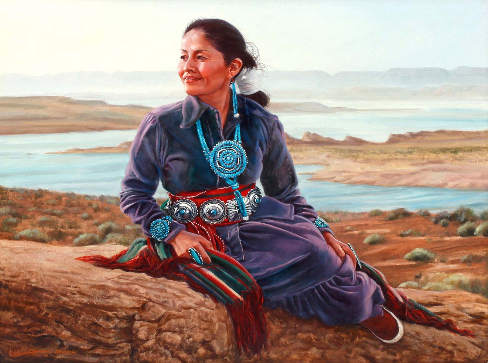 CLAUDINE MORROW (B.1931) PAINTING, PORTRAIT OF A NATIVE AMERICAN WOMAN (1 of 6)