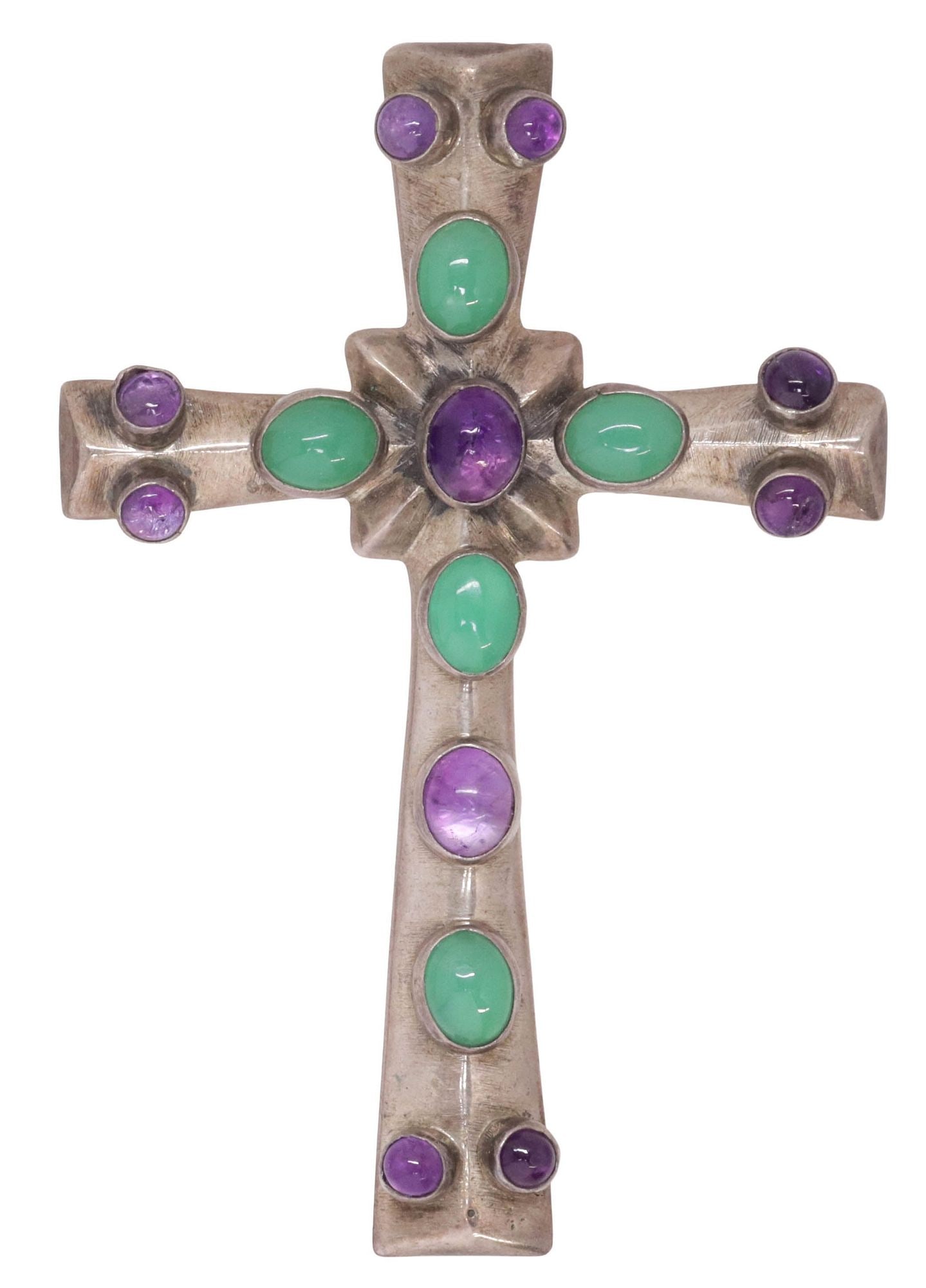 LARGE NATIVE AMERICAN STERLING SILVER & GEMSTONE CROSS PENDANT, JB NAKAI (1 of 3)