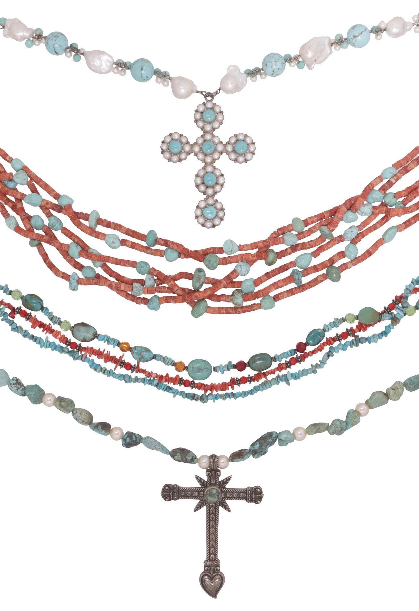 (4) SOUTHWEST STYLE MULT-STONE BEADED NECKLACES & 2 CROSSES (1 of 5)