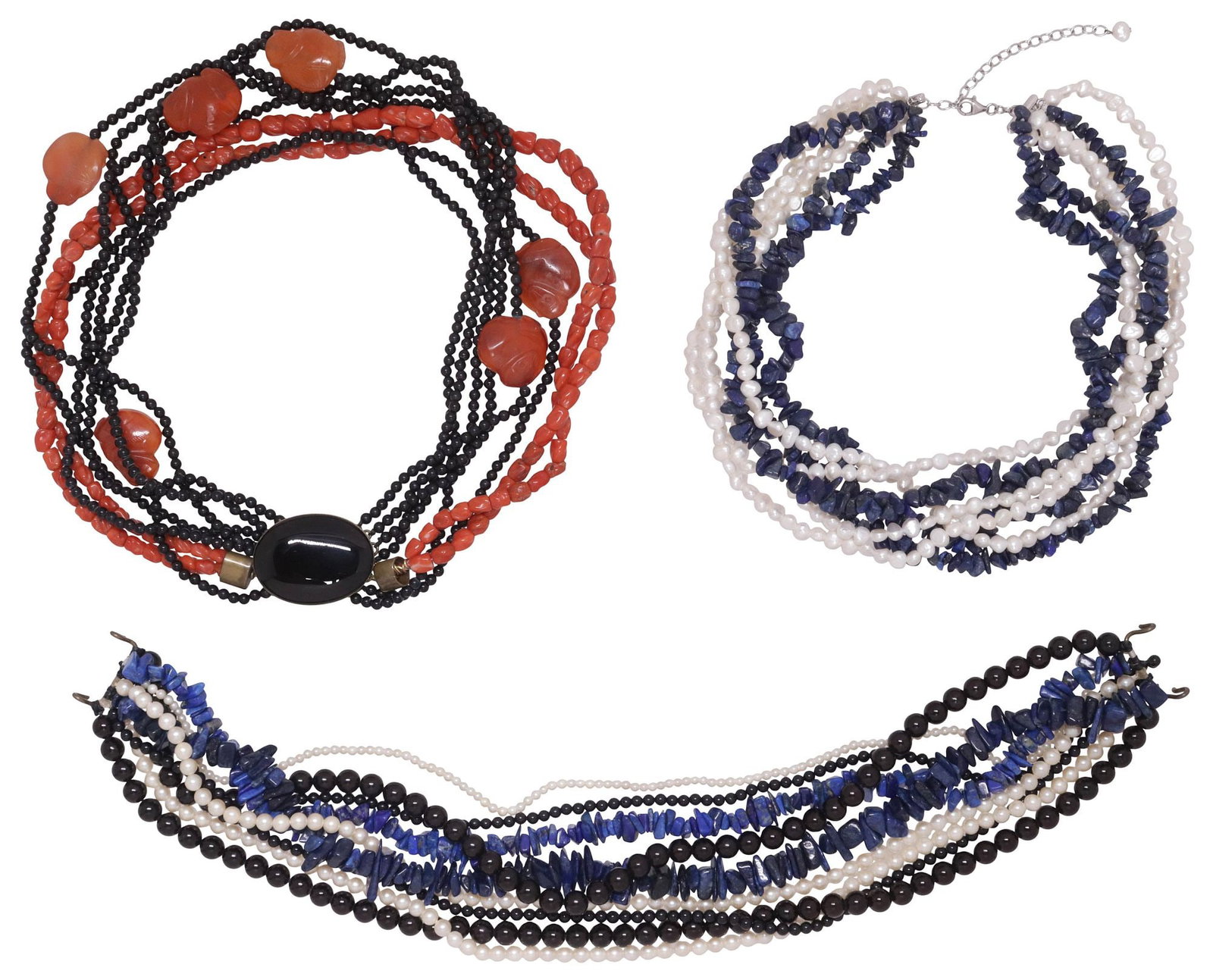 (3) ESTATE MULTI-STRAND NECKLACES, LAPIS, CORAL, MONKEY-FORM BEADS (1 of 6)