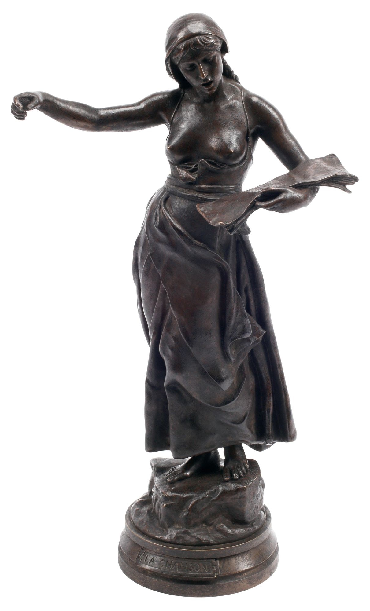 AFTER AUGUSTE PARIS (D.1915) PATINATED BRONZE SCULPTURE, 'LA CHANSON' (1 of 9)