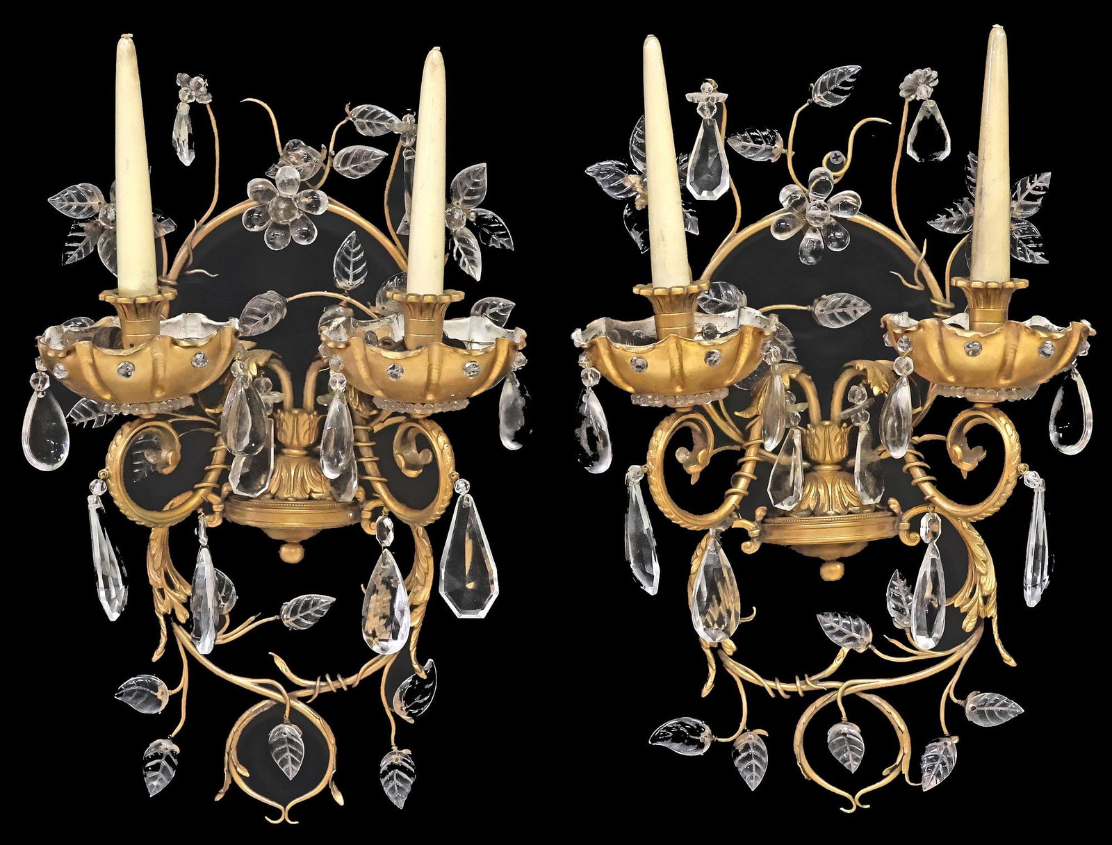 (2) MAISON JANSEN (ATTRIB) GILT METAL & CRYTAL 2-LIGHT WALL SCONCES (1 of 3)