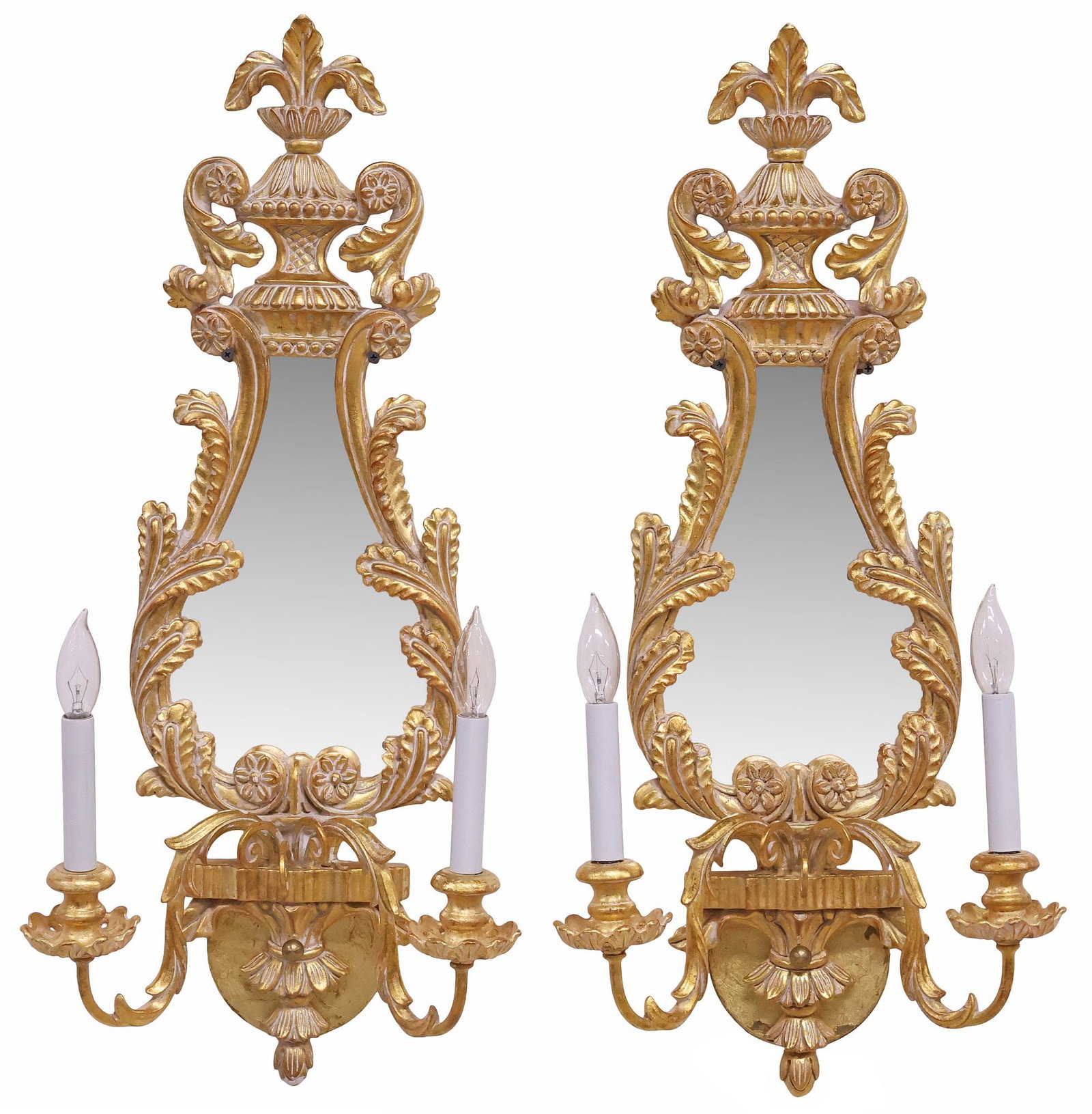 (2) LOUIS XVI STYLE LYRE-FORM GILTWOOD 2-LT GIRANDOLE MIRRORS (1 of 4)