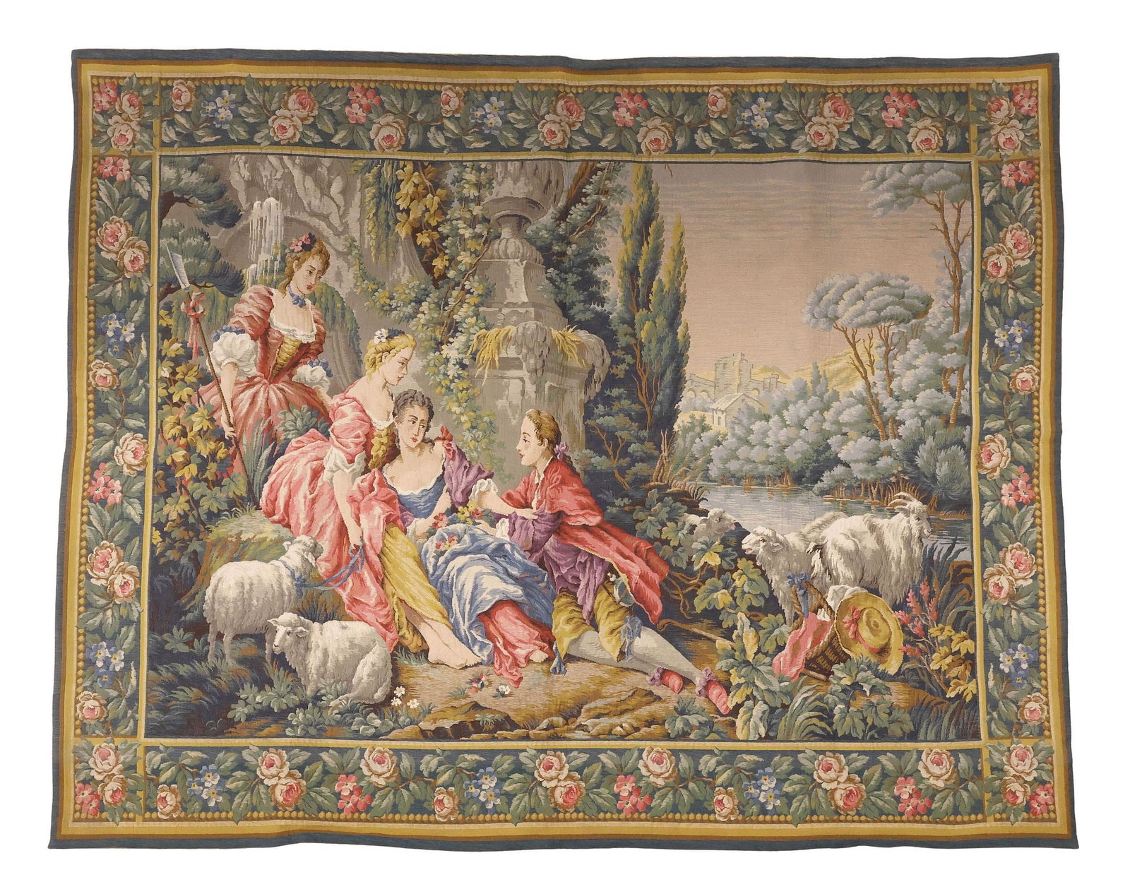 FRENCH AUBUSSON STYLE MACHINE-WOVEN FIGURAL TAPESTRY, 59" X 72" (1 of 3)
