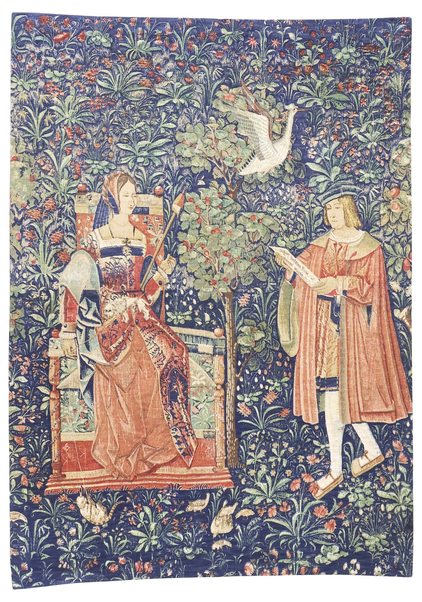 FRENCH SILKSCREEN PRINTED TAPESTRY, 'LA LECTURE,' 44" X 31" (1 of 5)