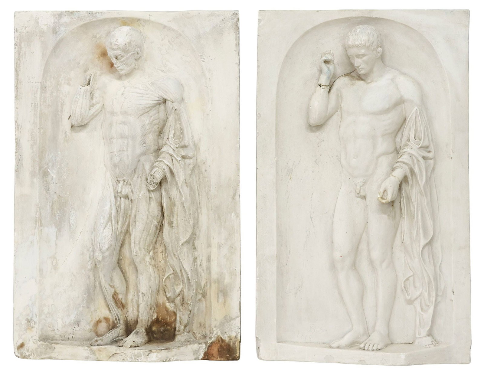 (2) CLASSICAL STYLE MEMENTO MORI BAS RELIEF PLASTER WALL PLAQUES (1 of 5)