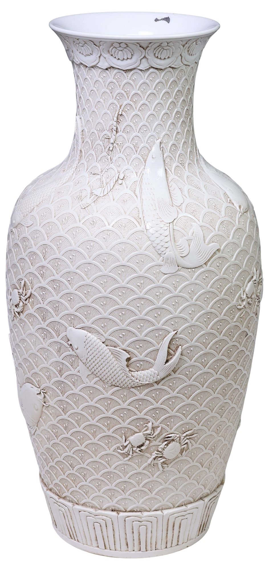 LARGE CHINESE WANG BINGRONG STYLE RELIEF-DECORATED WHITE PORCELAIN VASE, 21.5"H (1 of 7)