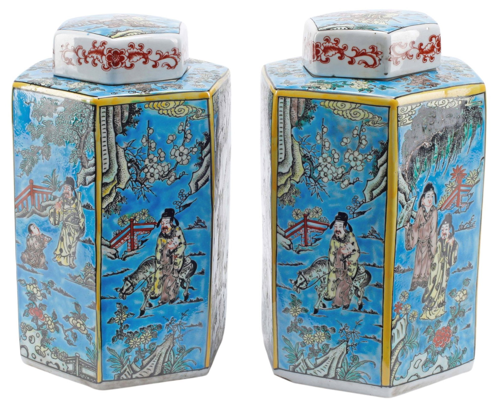 (2) CHINESE POLYCHROME ENAMELED PORCELAIN TEA CADDIES (1 of 6)
