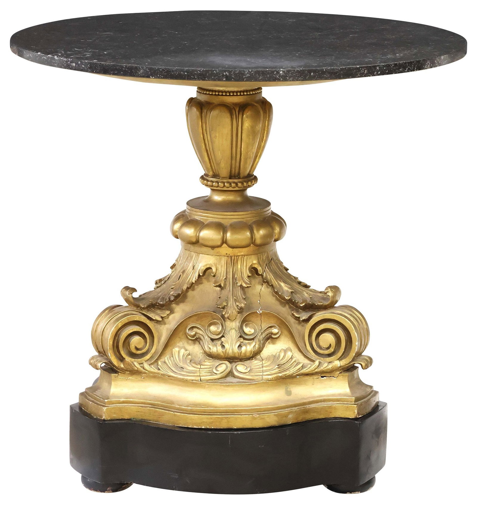 BAROQUE STYLE MARBLE-TOP GILT-PAINTED GUERIDON / PEDESTAL TABLE (1 of 4)