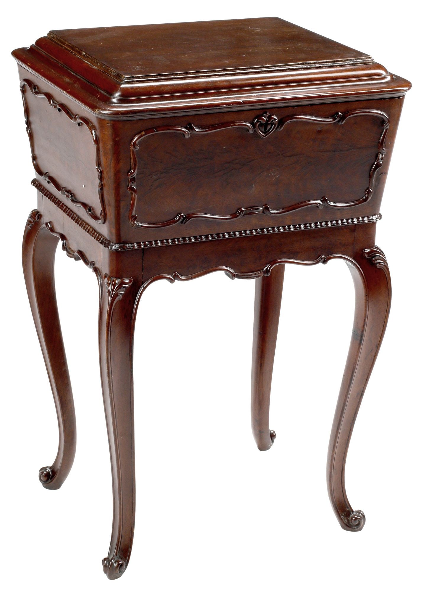 ENGLISH VICTORIAN FIGURED MAHOGANY TEAPOY / TEASTAND (1 of 6)