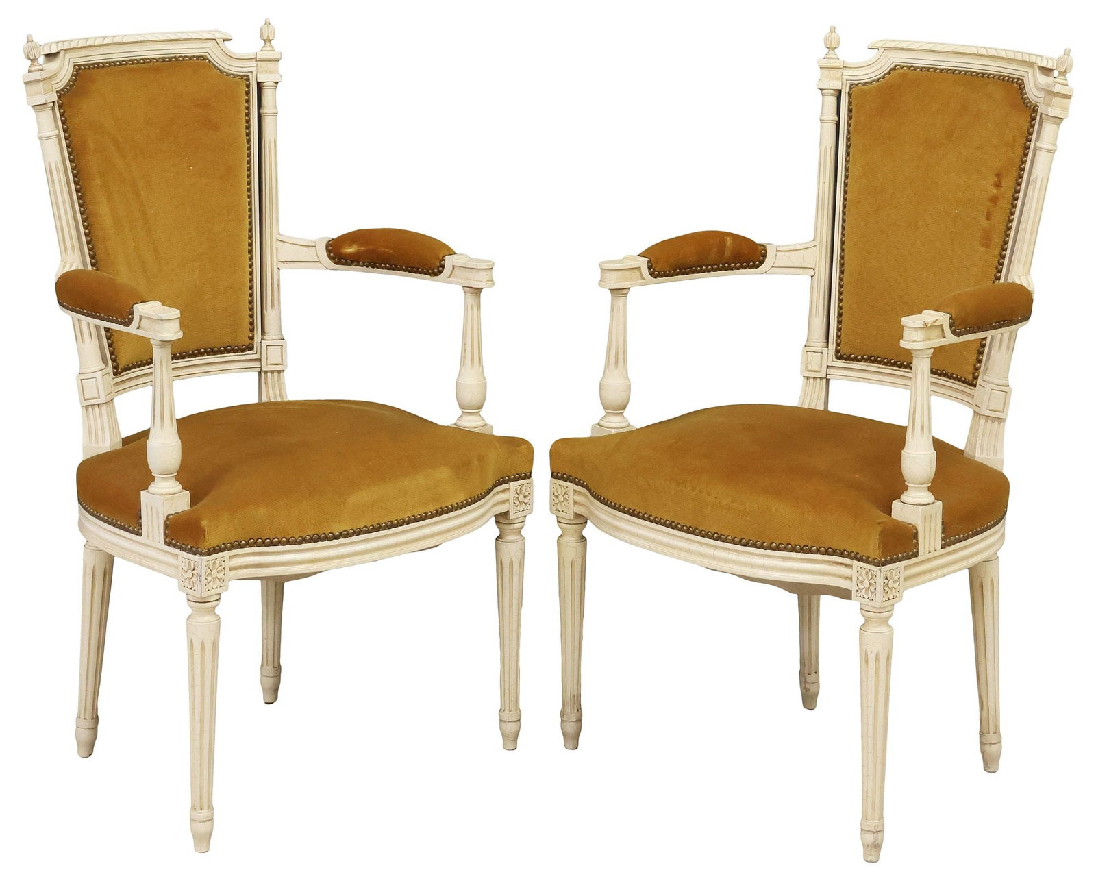 (2) FRENCH LOUIS XVI STYLE PAINTED & UPHOLSTERED ARMCHAIRS / FAUTEUILS (1 of 3)
