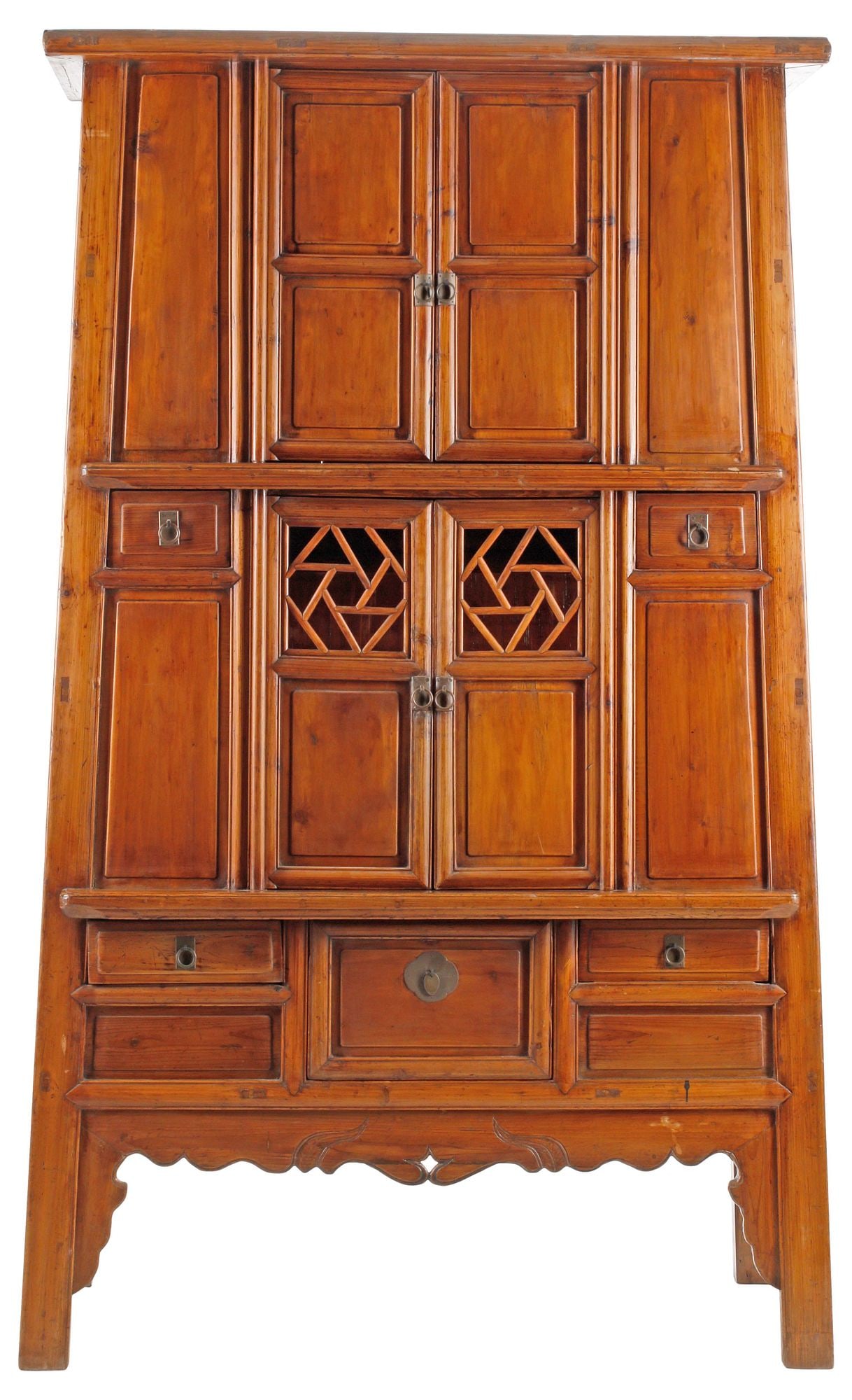 CHINESE FRETWORKED MIXED WOOD PYRAMIDICAL CABINET (1 of 6)