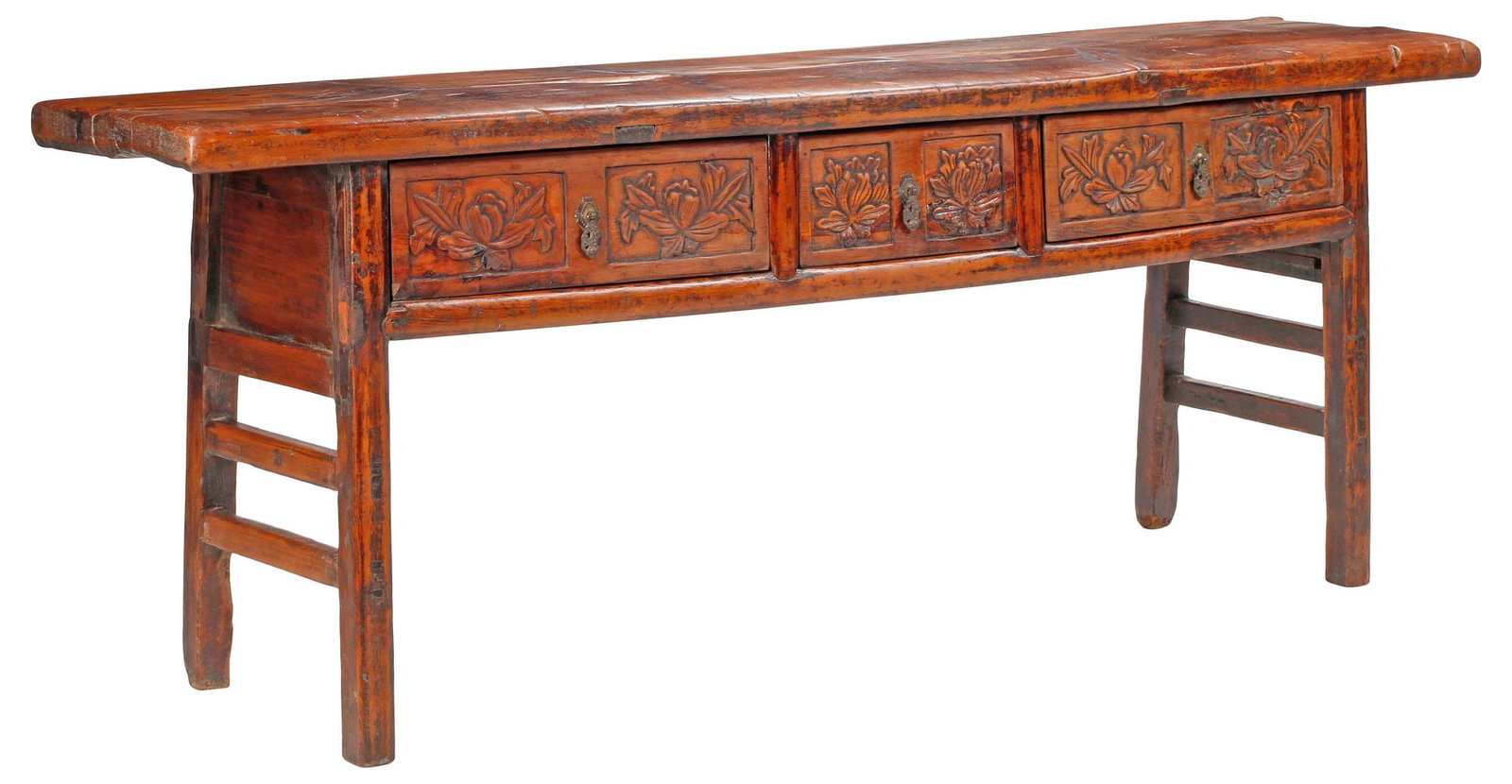 LARGE CHINESE CARVED WOOD 3-DRAWER CONSOLE TABLE (1 of 4)