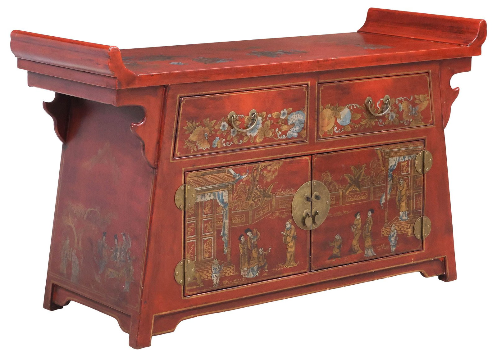 CHINESE PARCEL-GILT RED LACQUER ALTAR-FORM HALL CABINET (1 of 7)
