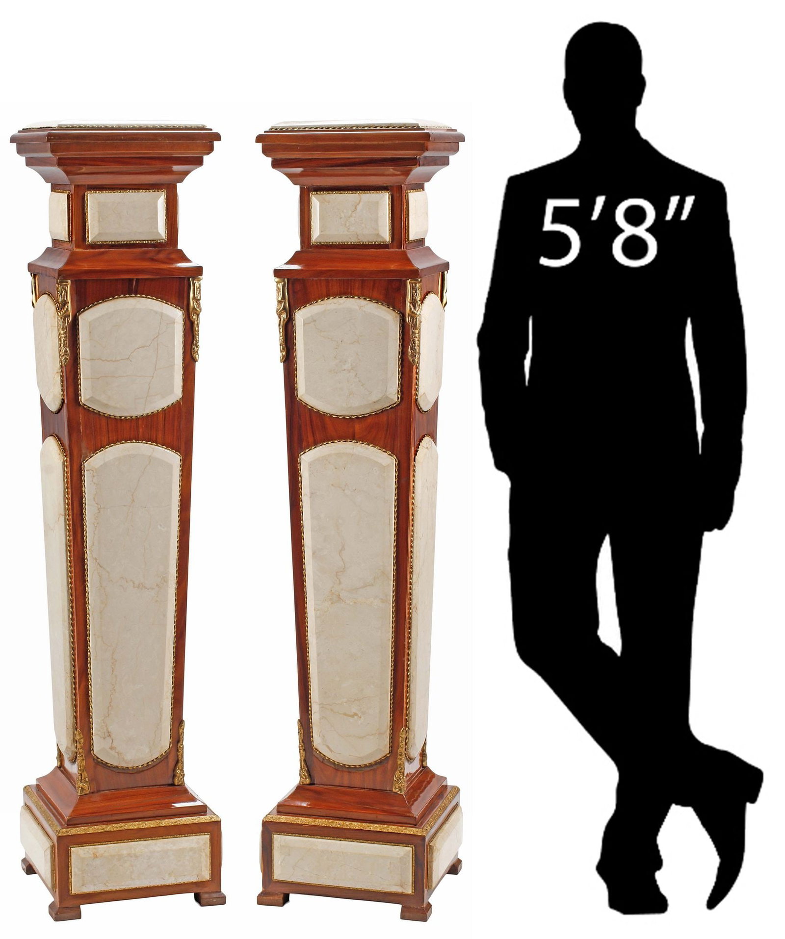 (2) LARGE ORMOLU-MOUNTED MAHOGANY & MARBLE PEDESTALS, 53.5"H (1 of 6)