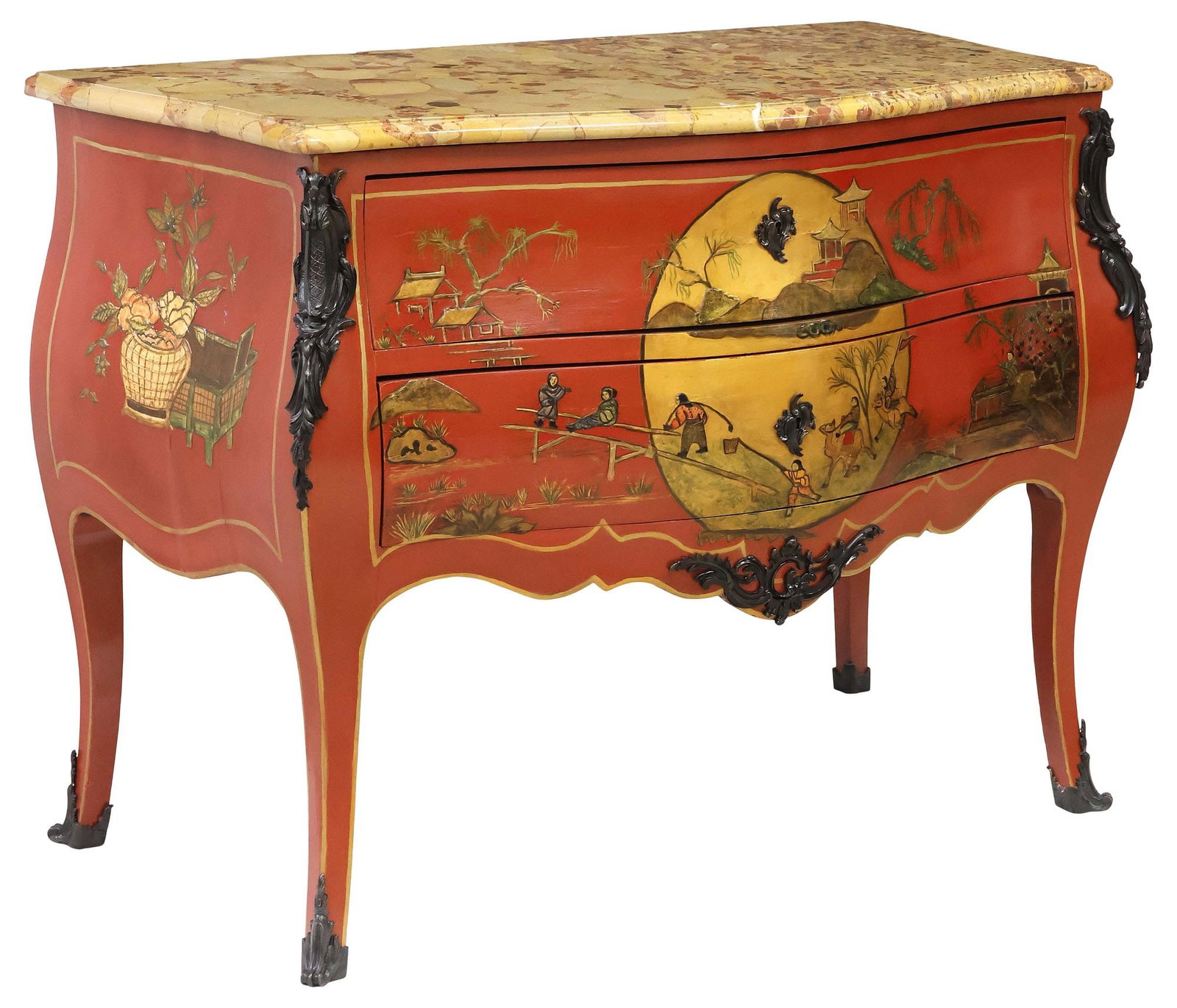LOUIS XV STYLE CHINOISERIE MARBLE-TOP LACQUERED COMMODE (1 of 6)