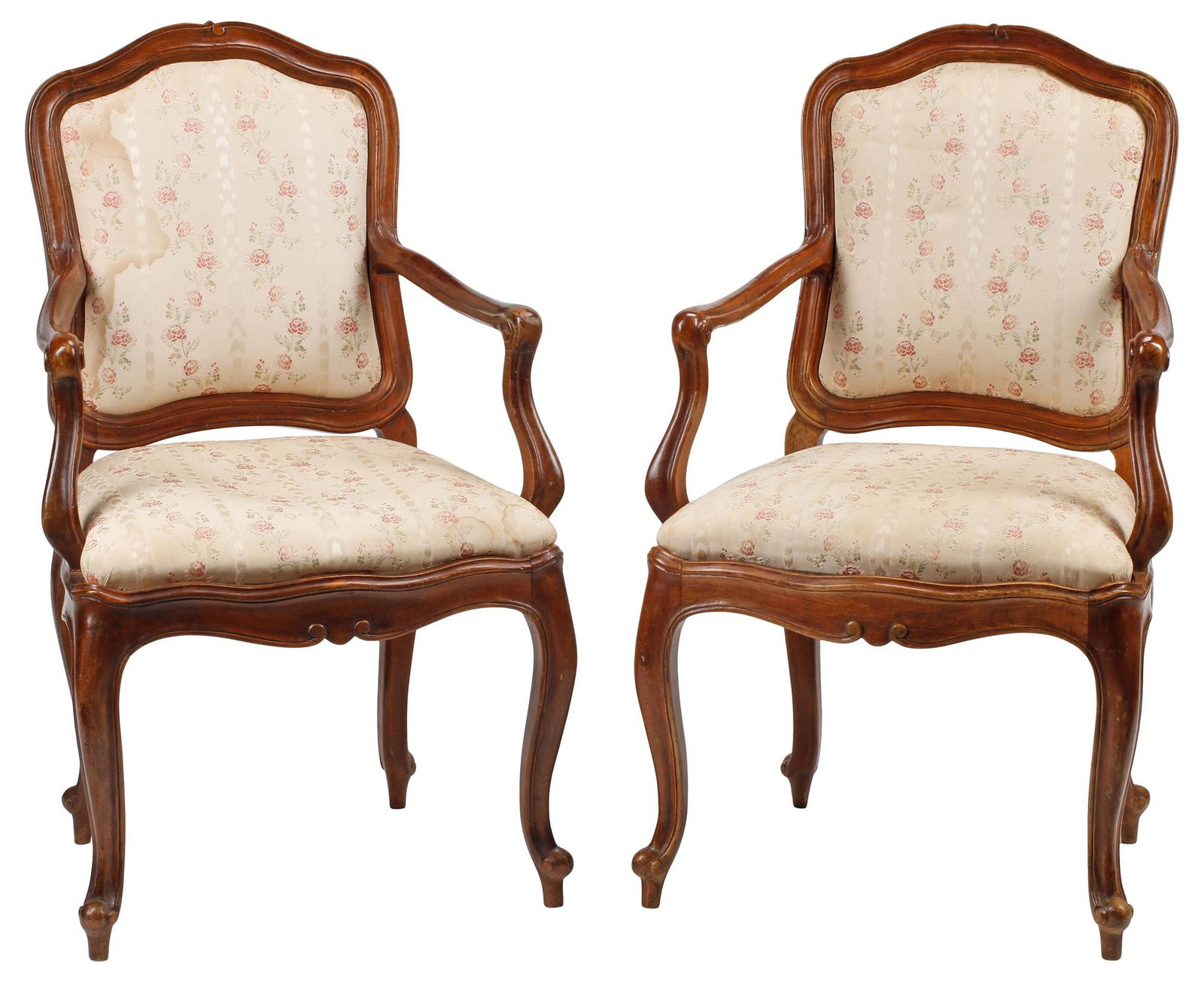 (2) ITALIAN LOUIS XV STYLE SILK-UPHOLSTERED WALNUT ARMCHAIRS (1 of 6)