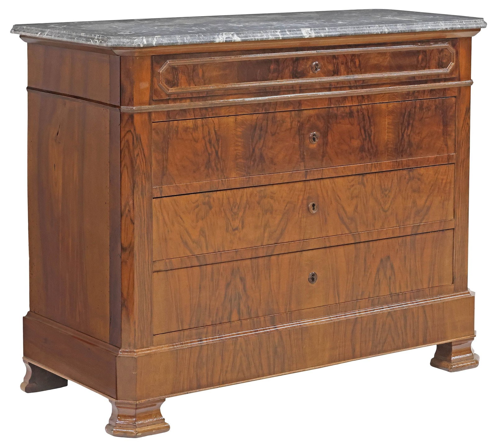 FRENCH LOUIS PHILIPPE PERIOD MARBLE-TOP FIGURED WALNUT COMMODE (1 of 5)