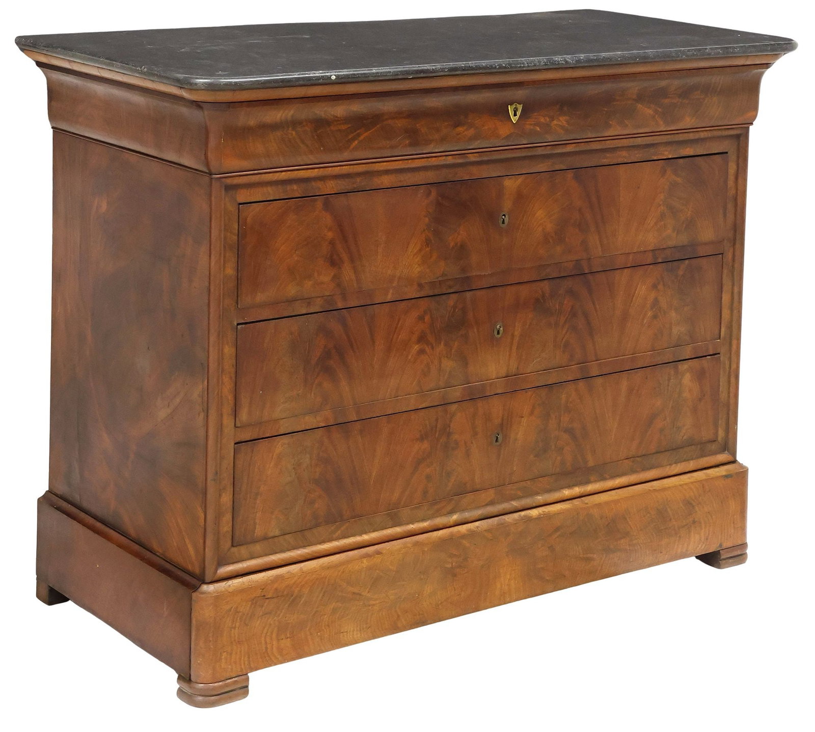 FRENCH LOUIS PHILIPPE PERIOD MARBLE-TOP FLAME MAHOGANY COMMODE (1 of 6)