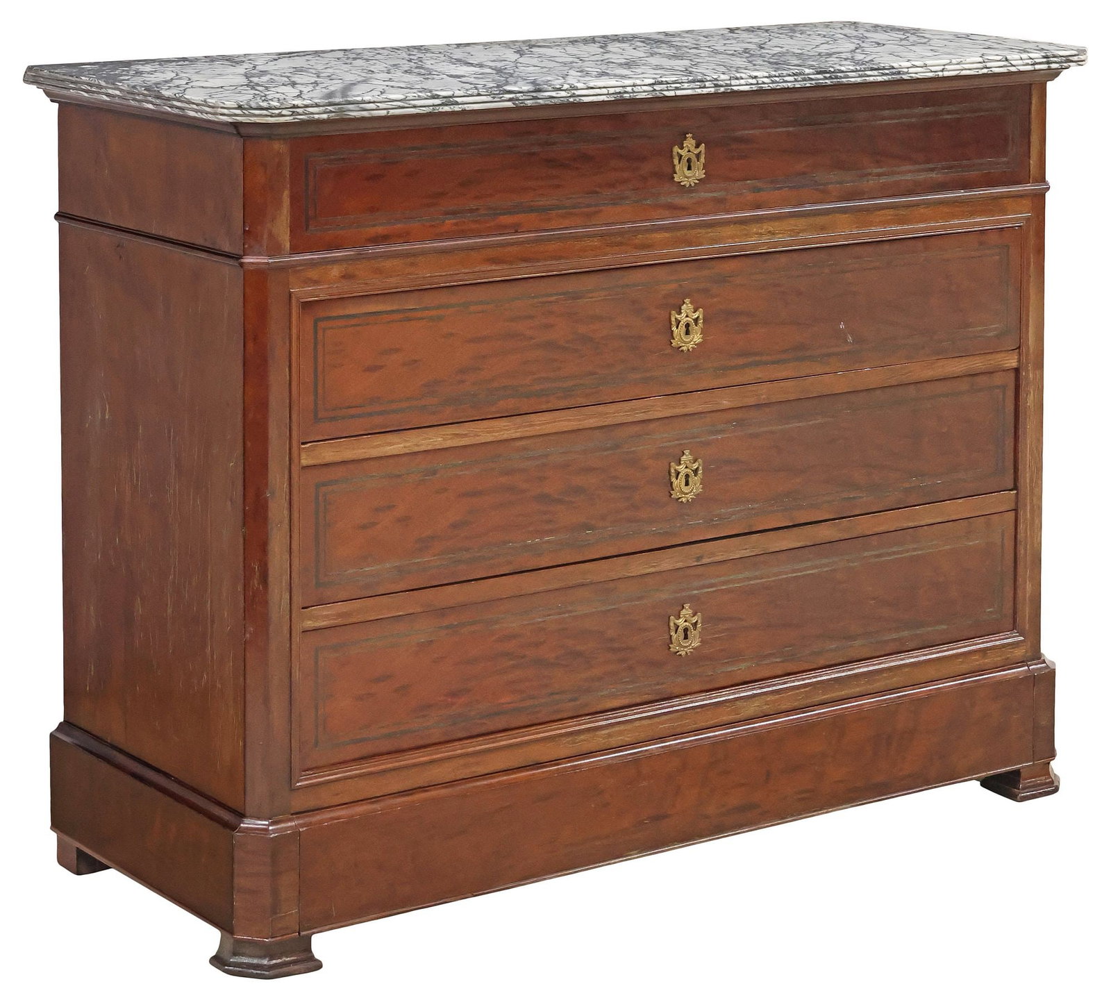 FRENCH LOUIS PHILIPPE MARBLE-TOP BURLED MAHOGANY SECRETARY COMMODE (1 of 8)