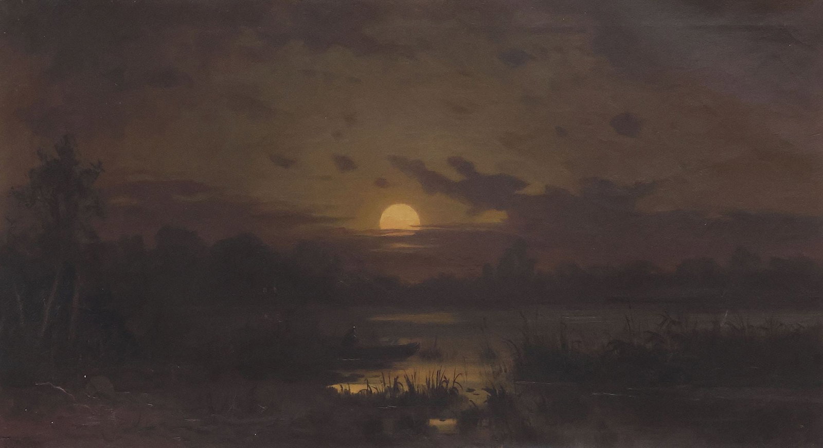 FREDERICK SCHAFER (1839-1927) OIL PAINTING, POND UNDER MOONLIGHT (1 of 4)