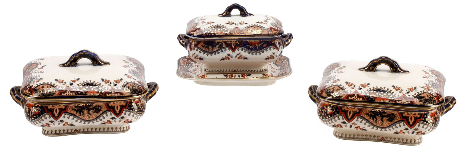 (4) ENGLISH ROYAL DOULTON 'ALMA' IMARI PALETTE COVERED TUREENS & UNDERPLATE (1 of 5)