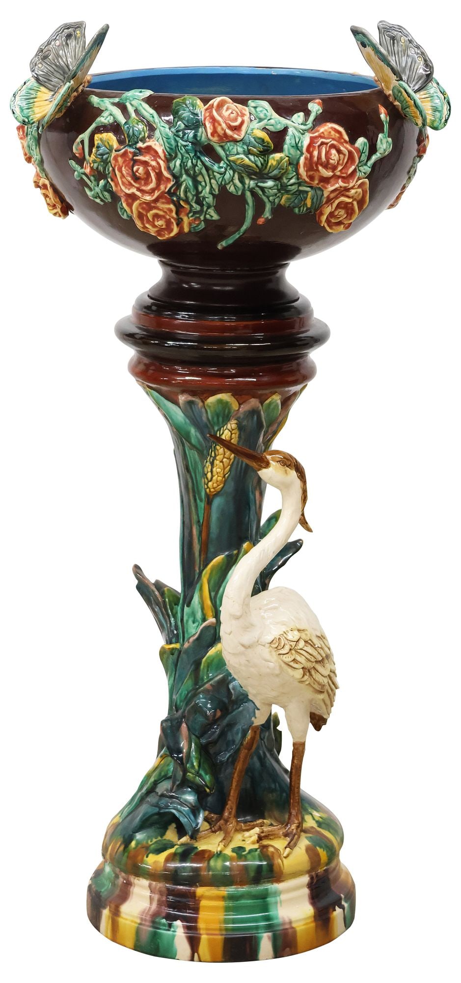 MANNER OF CLEMENT MASSIER (D.1917) ART NOUVEAU MAJOLICA PLANTER ON STAND (1 of 7)
